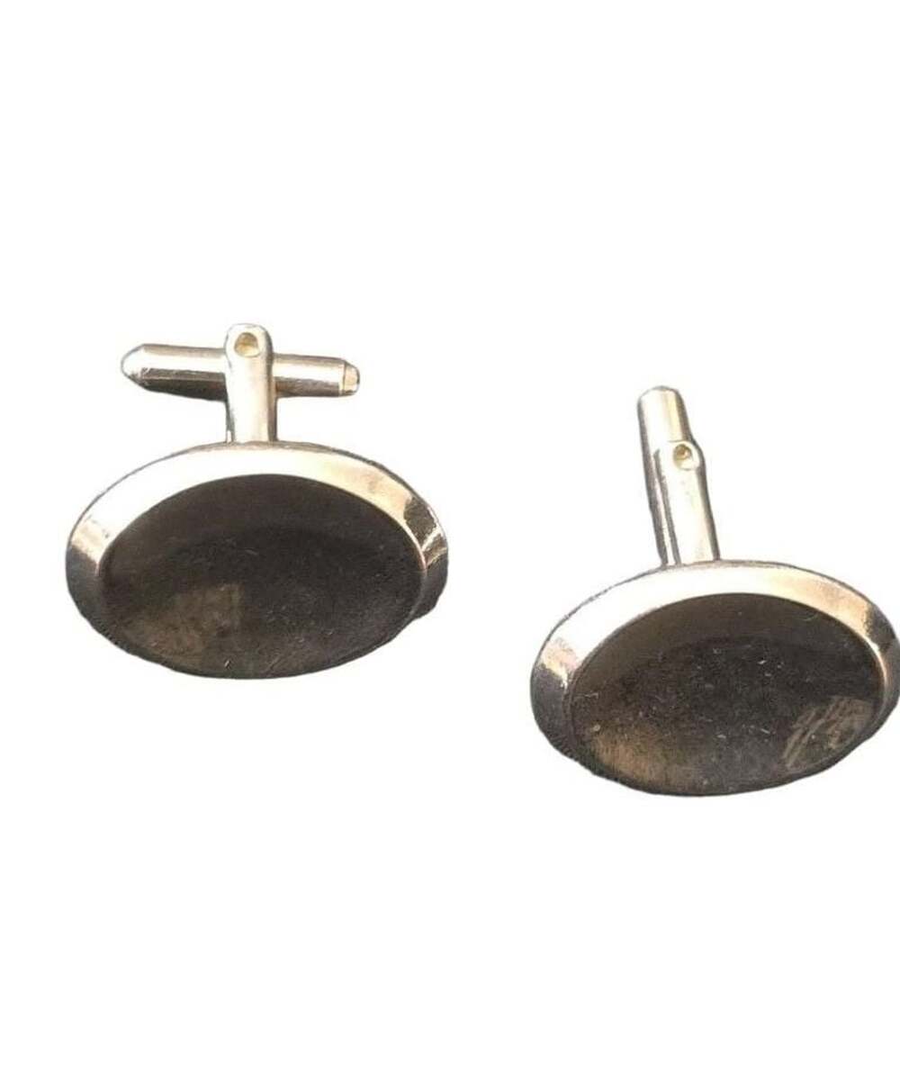 Vintage Minimalist Silver Tone Oval Cufflinks
